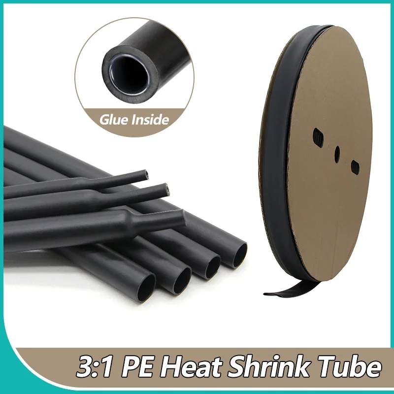 

3:1 Black Dual Wall Heat Shrink Tube Diameter1.6mm - 50mm Polyolefin Insulated Shrinkable Tubing Adhesive Lined Cable Sleeving