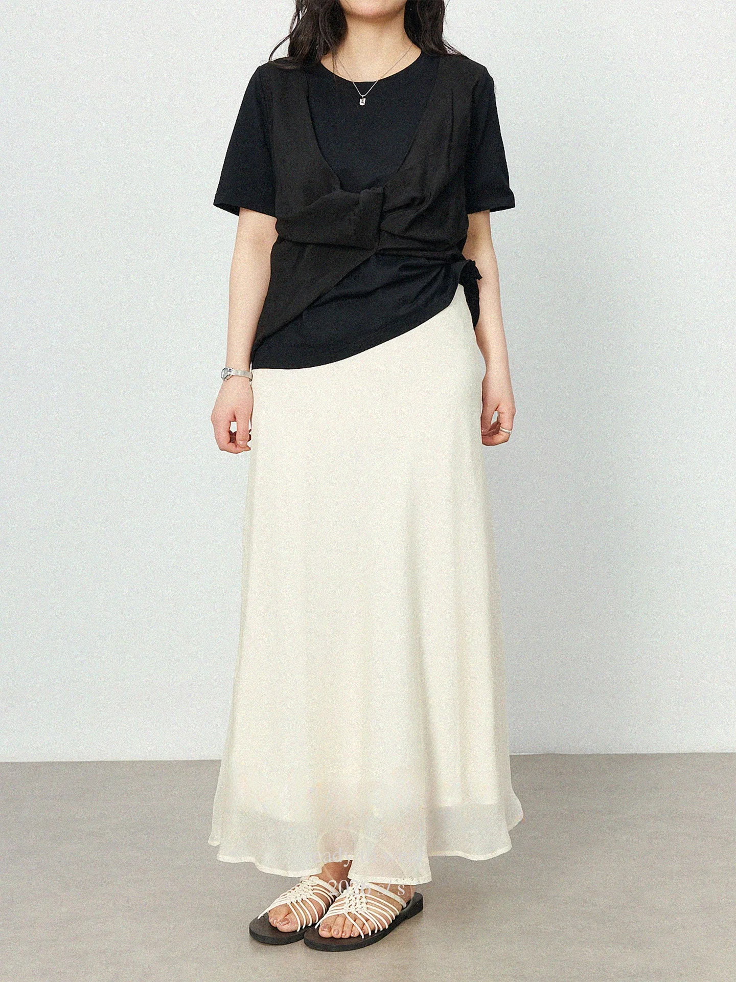 

Юбка А-силуэта с высокой талией для женщин больших размеров, с эластичным поясом, драпированным кроем, весенне-летняя, длинная, с эффектом похудения, скрывающая живот