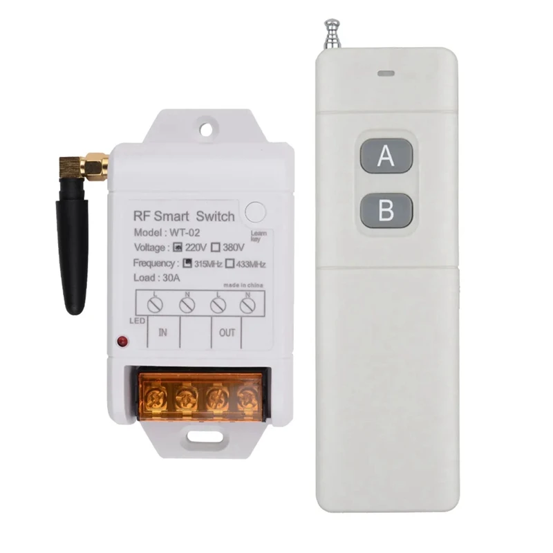 

WT-02 AC 220V 1CH 30A Relay Wireless Remote Control Switch 433mhz Receiver + 3000M Transmitter for Water Pump LED Light