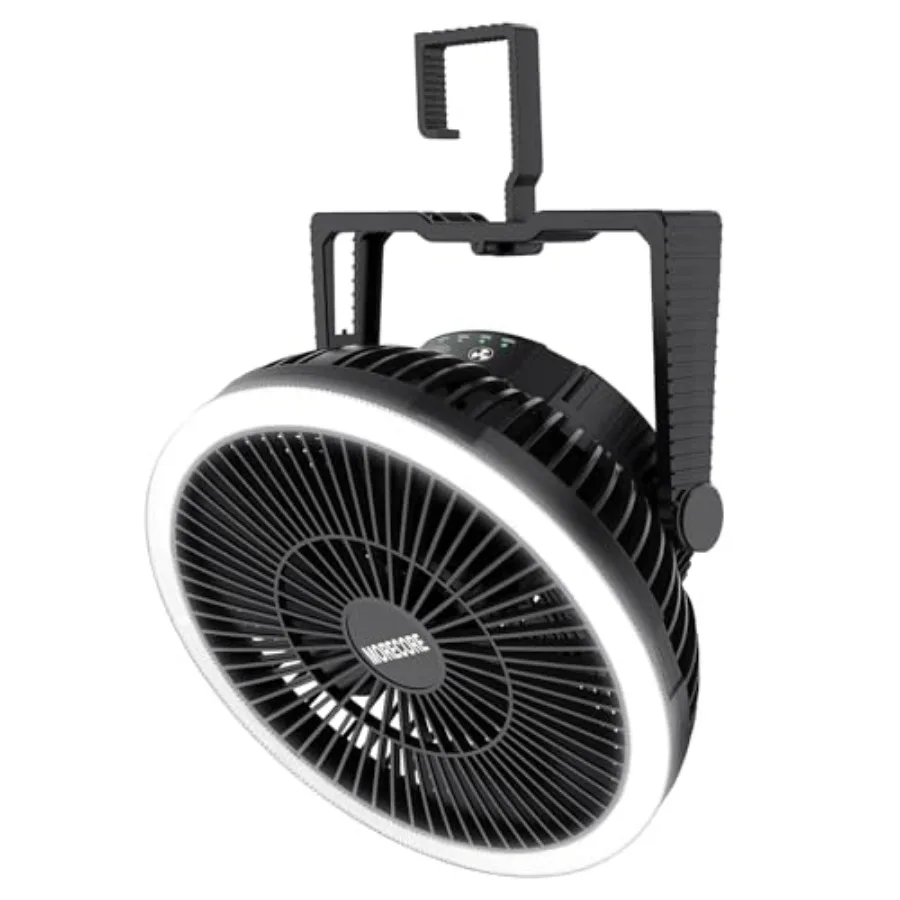 

Portable Camping Fan with LED Lantern 24HRS Running 8inch Rechargeable Tent Fan Powerful 3-Speed 180° Rotate with Hook Quiet fo