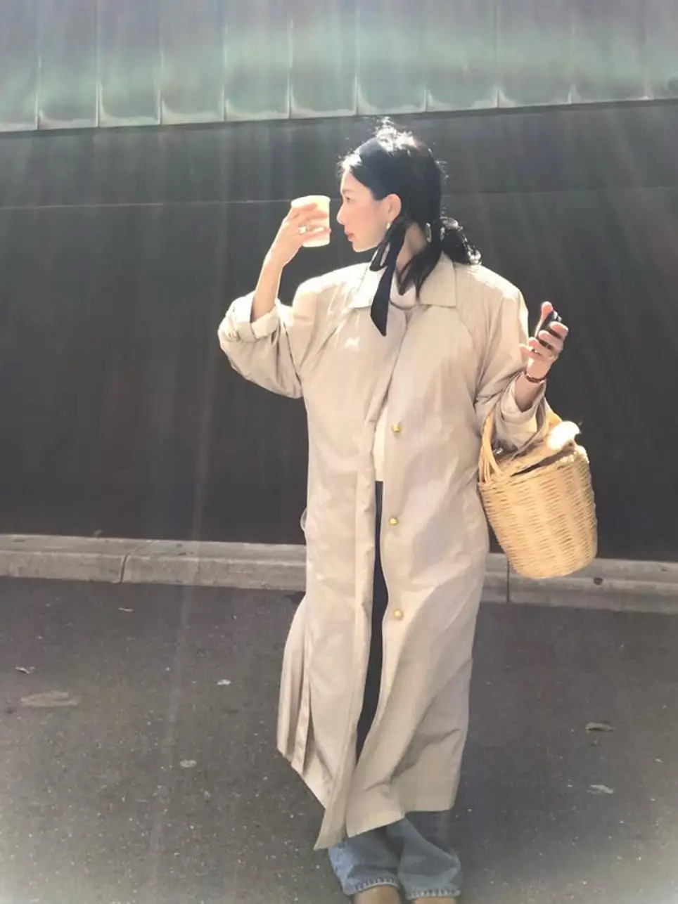 

Classic Simple Stand Collar Belted Single Button mid Length Coat Vintage mat Commuting Women's Faion Outerwear