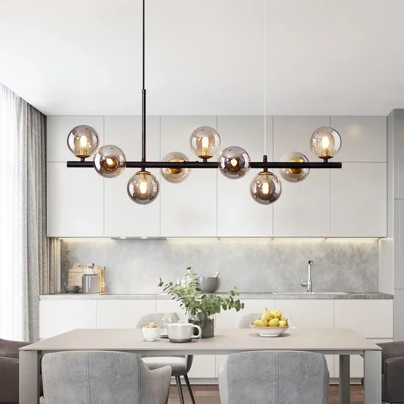 Modern Minimalist Golden Glass Ball LED Chandelier Restaurant Kitchen Coffee Bar Pendant Lamp Designer Hanging Lighting Fixtures