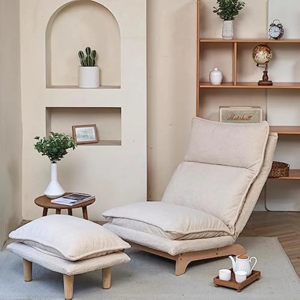 

Modern Lazy Leisure Chair with Footstool, Foldable Reclining Chair, Multifunctional for Living Room, Bedroom, Balcony