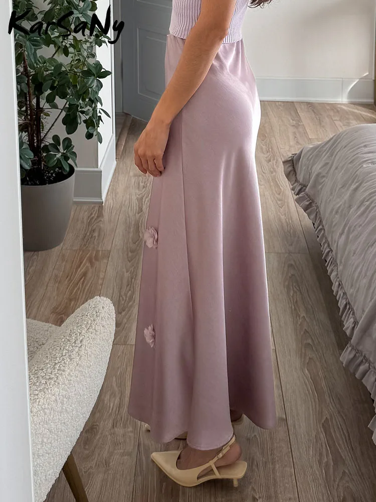 Elegant Summer Satin Midi Skirt with Floral Design for Women