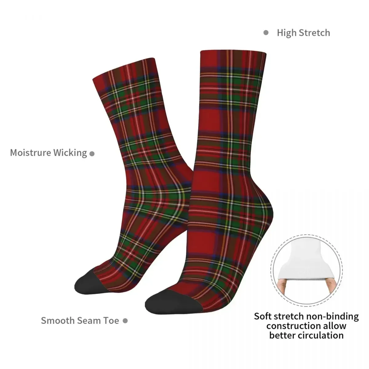 Royal Stewart Red Tartan Socks Harajuku Sweat Absorbing Stockings All Season Long Socks for Man's Woman's Birthday Present