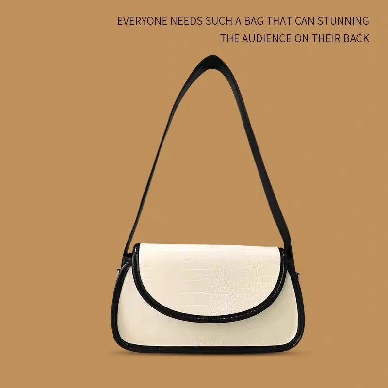 

2024 Spring and Summer New Style Contrasting Armpit Small Square Bag Textured One-shoulder Cross-body Small Bag