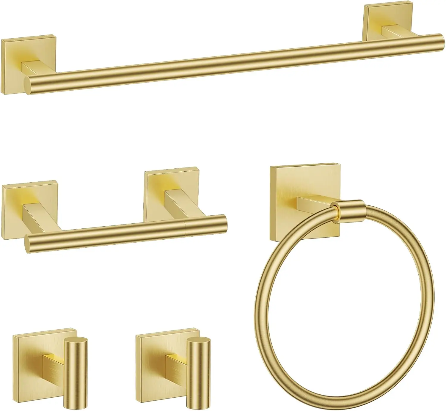 

Brushed Gold 5-Piece Bathroom Hardware Set, SUS304 Stainless Steel Towel Bar Set, 24-Inch Round Wall Mounted