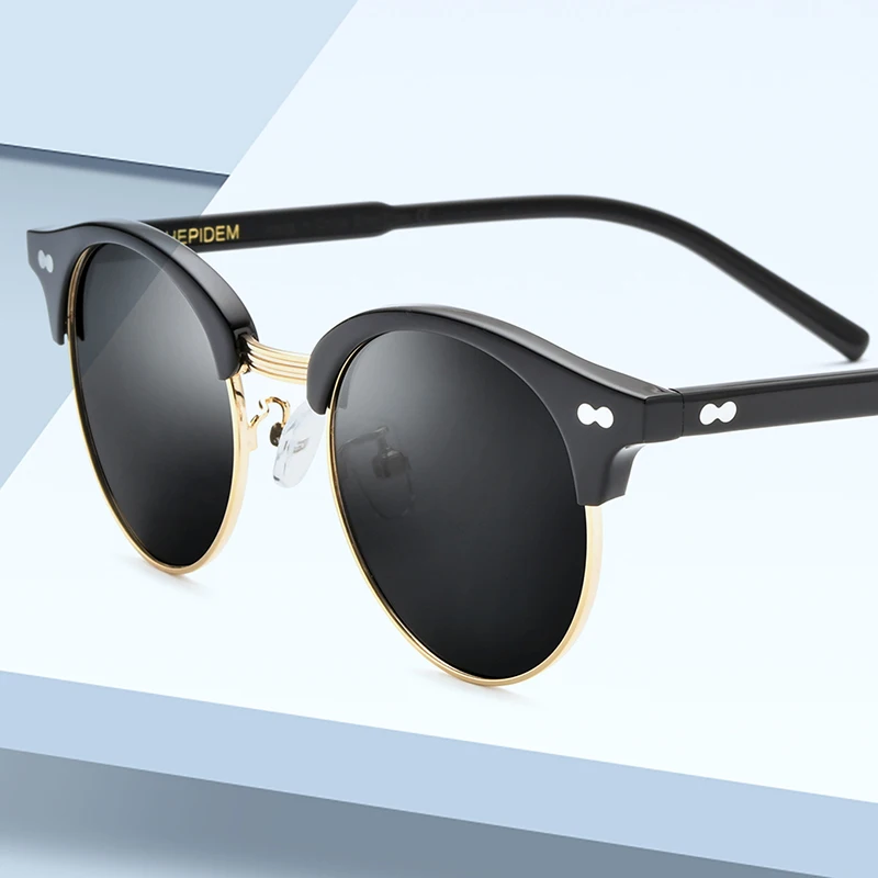 HEPIDEM Acetate Polarized Sunglasses for Women Famous Brand Designer glasses Round Sun Glasses for Men 9123T