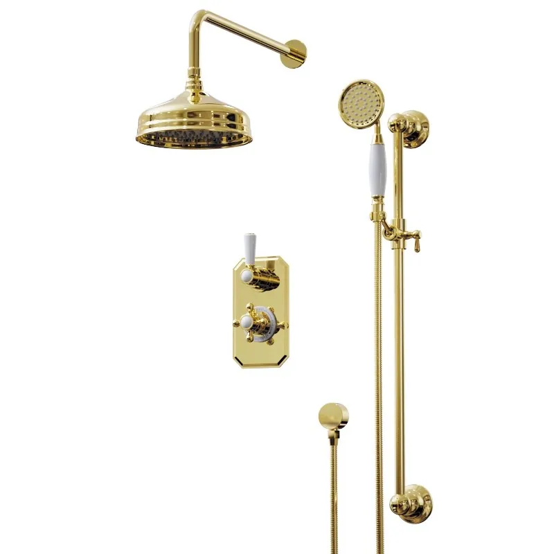 

Wall Mounted Thermostatic Bathtub Shower Set Brass Gold Shower Faucet Bathroom Hot and Cold Bath and Shower Mixer Taps Brass