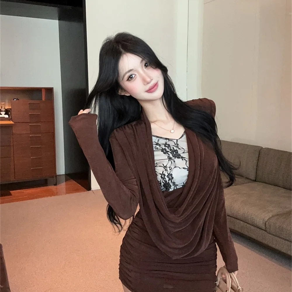 

Pure Desire Sle плиссированный шифоновый принт с разрезом из неолона, облегающий сексуальный плиссированный платье, осень-зима, женская модная эластичная талия...