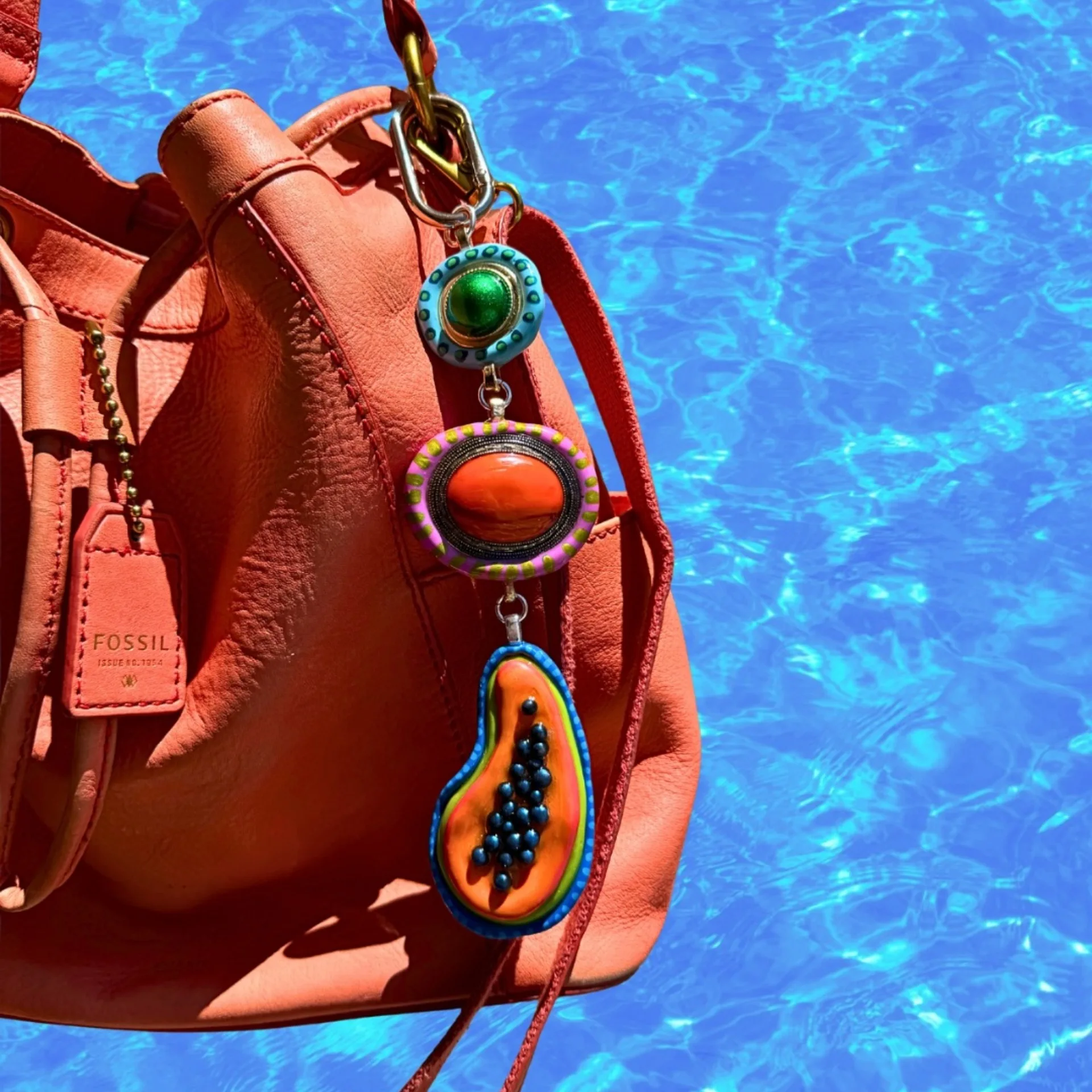 Vintage 5D Fruit Boho Ethnic Pendant Keychain Colorful Geometric Beaded Bag Accessory Women Handbag Decoration Gift Halloween
