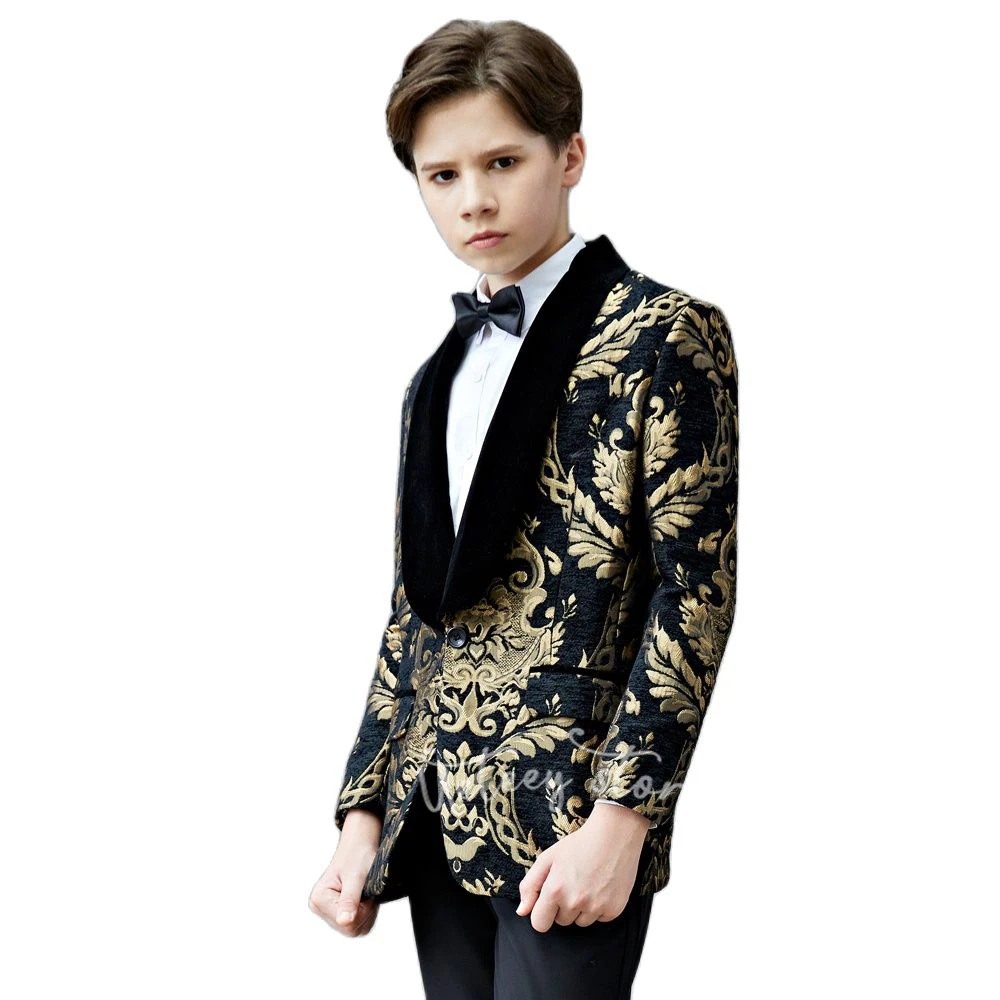 Boy\'s Formal Suits 2 Pieces Floral Tuxedo Boys Suit Vest Blazer Pants Party Wedding Dinner Dress