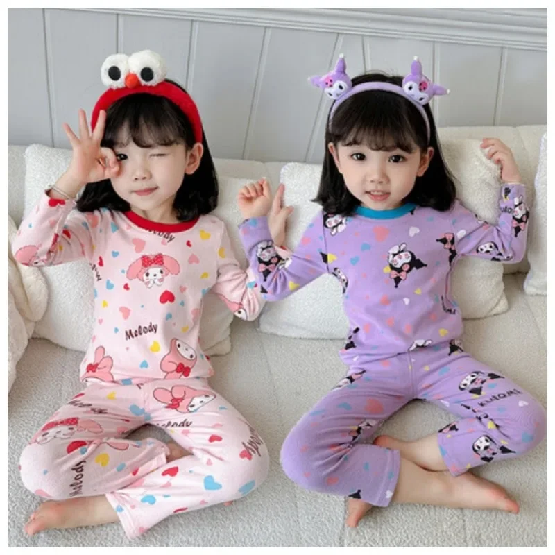 

Anime Thermal Underwear Suit Kawaii Sanrios Kuromi My Melody Cartoon Children Autumn Winter Bottoming Shirt Leggings Set Kids