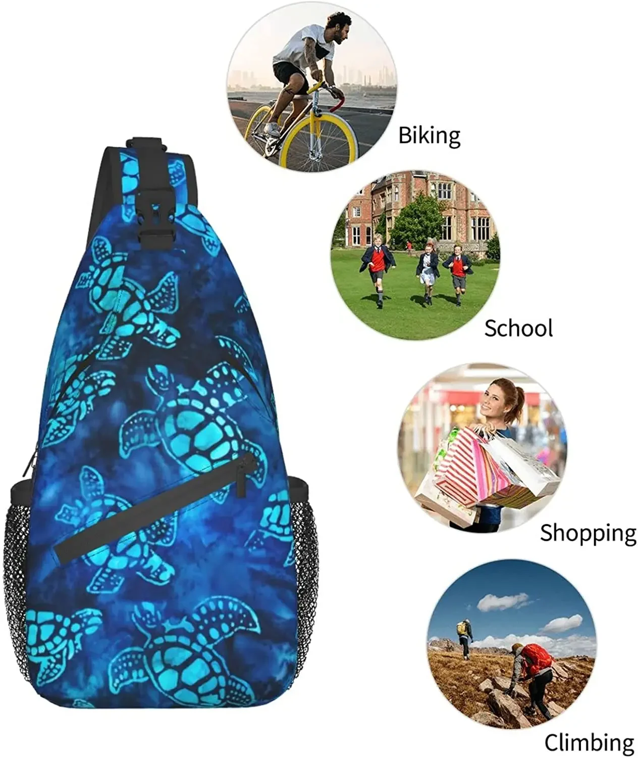 Sea Turtle Sling Backpack,Crossbody Sling Bag For Men Women Travel Hiking Daypacks Pattern Rope Chest Shoulder Daypack