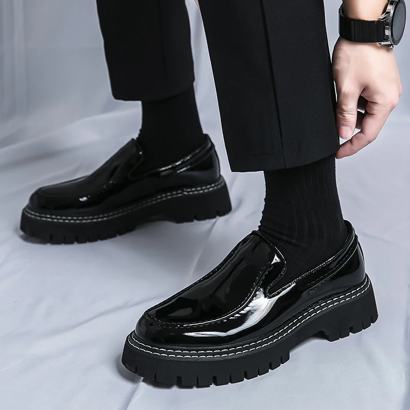 STRONGSHEN Italian Patent Leather Men Dress Shoes Luxury Brand Handmade Fashion Platform Elegant Leather Wedding Oxfords Shoes