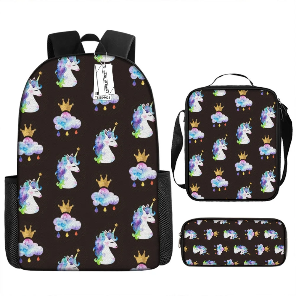 

Luxury Novelty Peculiar Funny Cool unicorn 3D Print 3pcs/Set pupil School Bags Laptop Daypack Backpack Lunch bag Pencil Case
