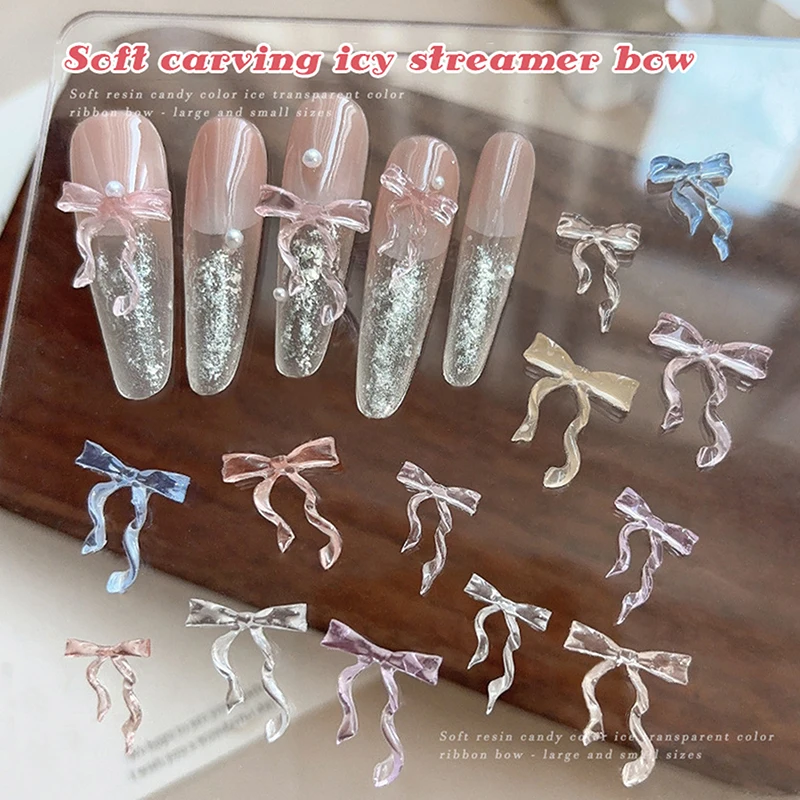 

30 шт., блестящая ледяная прозрачная лента, подвески для ногтей, галстук-бабочка с плоской задней частью, смола, 3D детали для украшения ногтей, аксессуары, поставки «сделай сам»