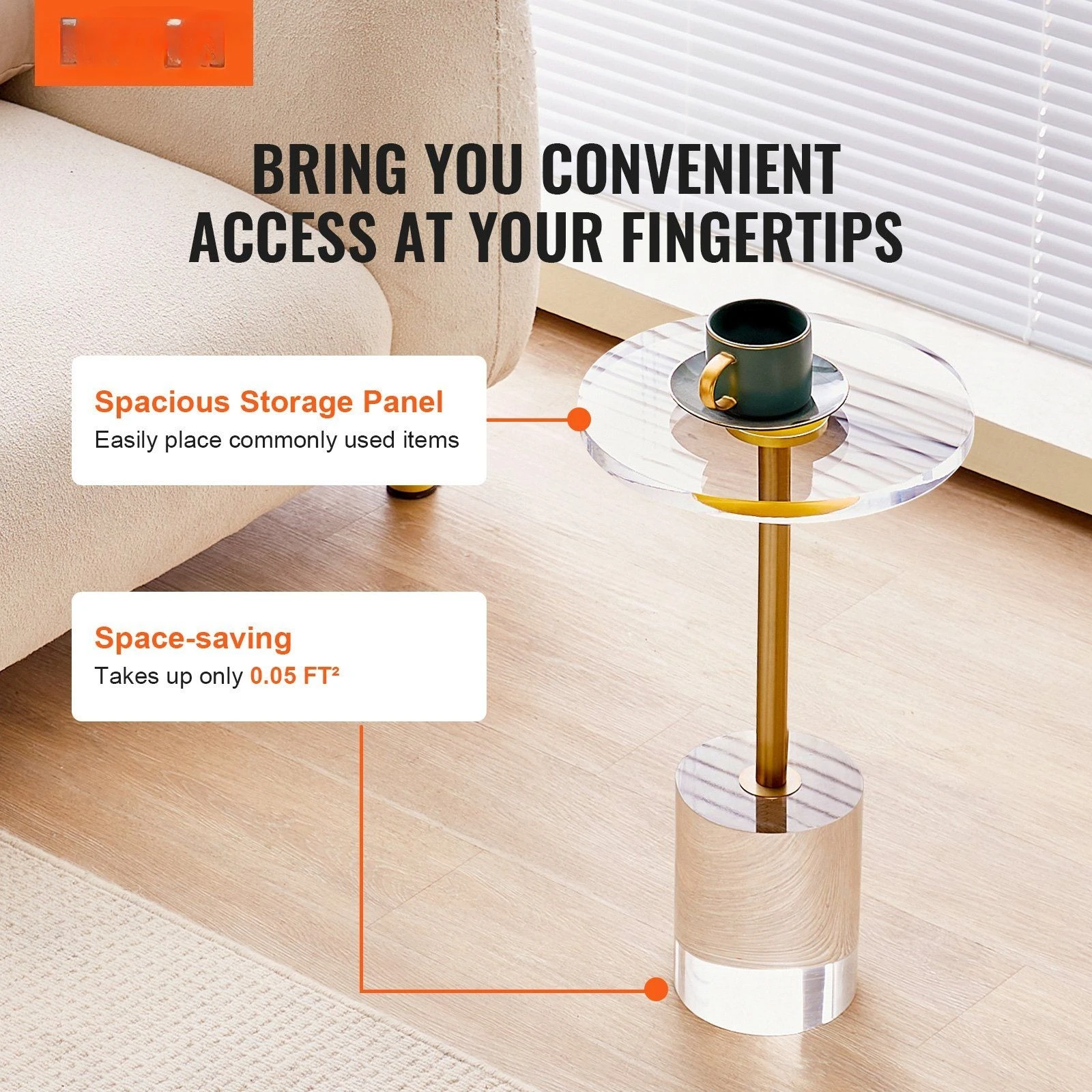 Mesa final de acrílico transparente, mesa lateral de acrílico com base sólida, mesa redonda de 11,9 x 11,9 polegadas, 21,4 polegadas de altura, mesas de café