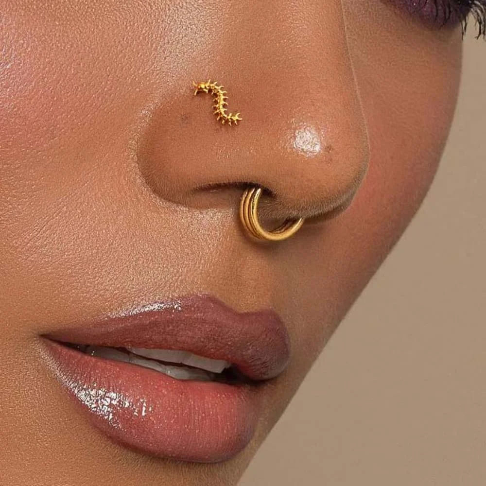 Casvort 1 Stück ASTM F136 Titan Gothic Punk Tausendfüßler Lippen-Labret-Ring Push-Pin Flat Back Stud Conch Helix Tragus Piercing Schmuck – Detail 4