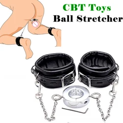 Stainless Steel Testicular Clamp and Ball Stretcher Scrotum Restraint with Ankle or Hand Cuffs Cock Ring BDSM Sex Toy