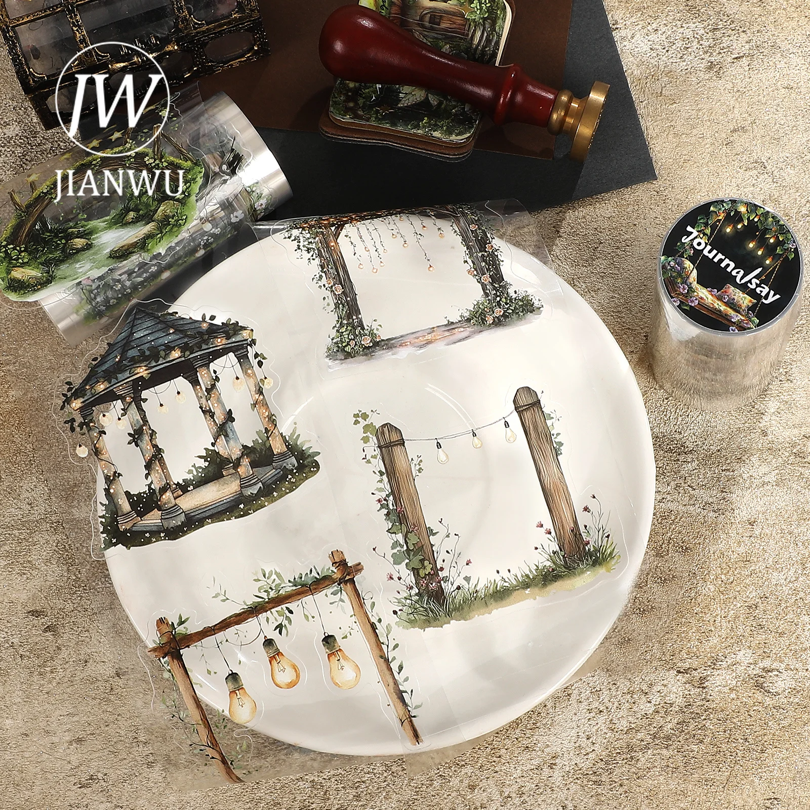 JIANWU 80mm*200cm Vintage Colorful Swing Light Landscape Material Collage Scrapbooking PET Tape Creative DIY Journal Stationery