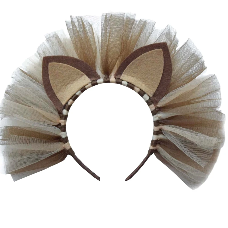 Funny Party Lion Ears Headband Realistic Lion Costume for Adults and Children Lion Tulle Headband Dress Up Party