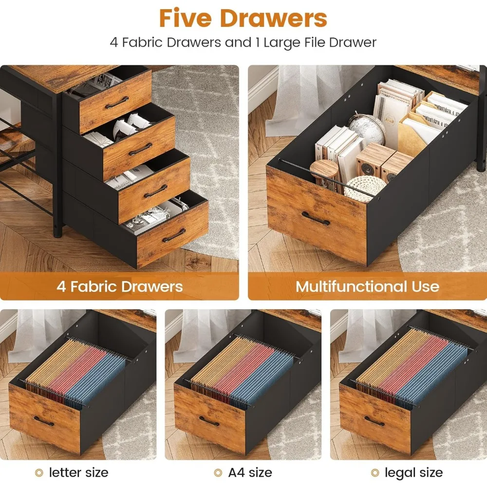 Home Office Desk with File Drawer & Power Outlet, Computer Desk with Drawer, Storage Shelves, Monitor Shelf ,Customized