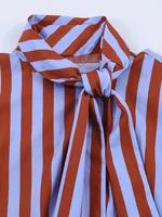 Women New Music Festival Chic Blouse Women's Loose Fit Striped Shirt Bow Single Breasted Simple Casual Female Top - Image 5
