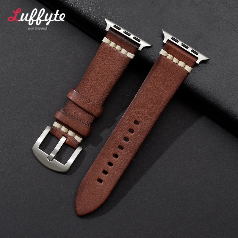 Genuine Leather Strap for Apple Watch Band Series 9 8 7 6 5 SE Leather Strap for IWatch Ultra 49mm 45mm 44mm 41mm 40mm 38mm