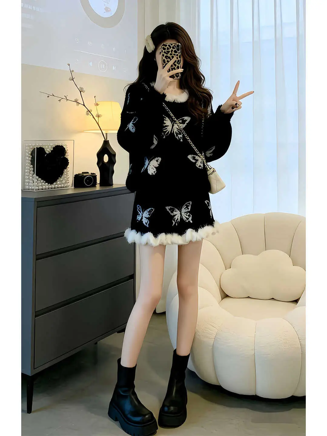 

Корейский Sle, нежный женский свободный топ с узлом, комплект ботов, зимняя новая юбка с высокой талией Faion, длинная круглая юбка Ne