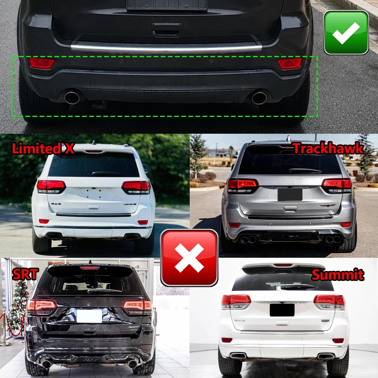 For Jeep Grand Cherokee Altitude/Laredo/Limited/Overland/Trailhawk 2014-2021 Rear Bumper Diffuser Car Accessories Plastic