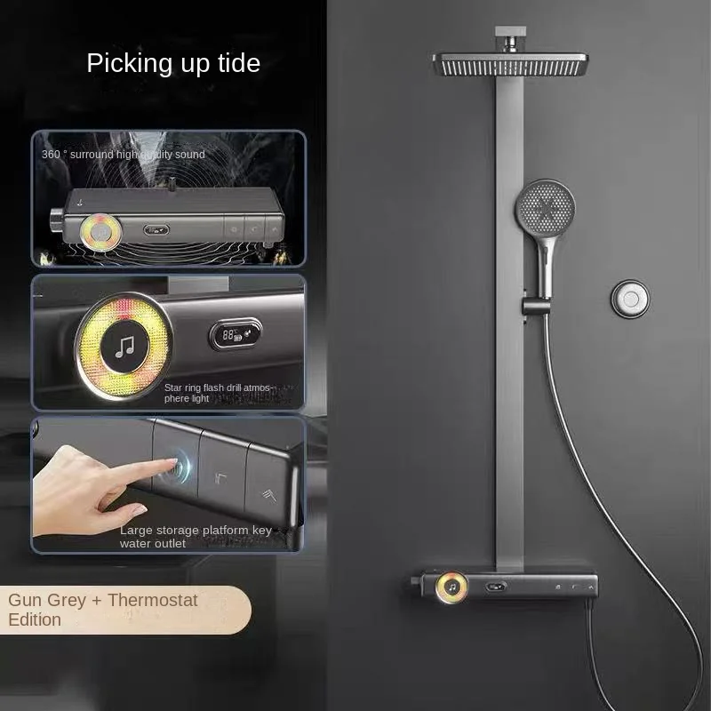 Intelligent Constant Teuremperat Shower Head Set 5.3 Bluetooth Audio All Copper Waterway Core While Bathing Listening To Music