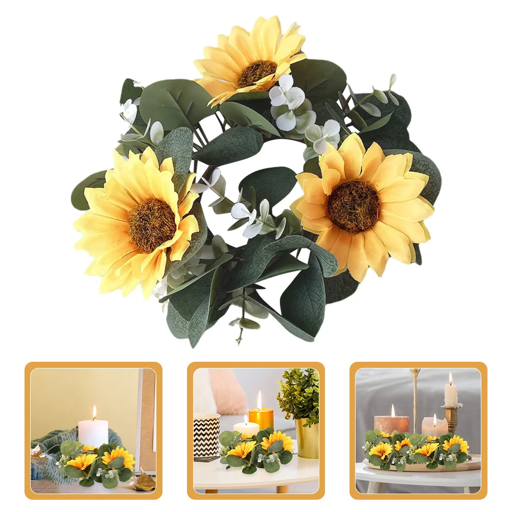 

2Pcs Floral Rings Artificial Wreaths Sunflower Eucalyptus Leaves Rustic Spring Summer Wedding Table Centerpieces Decor