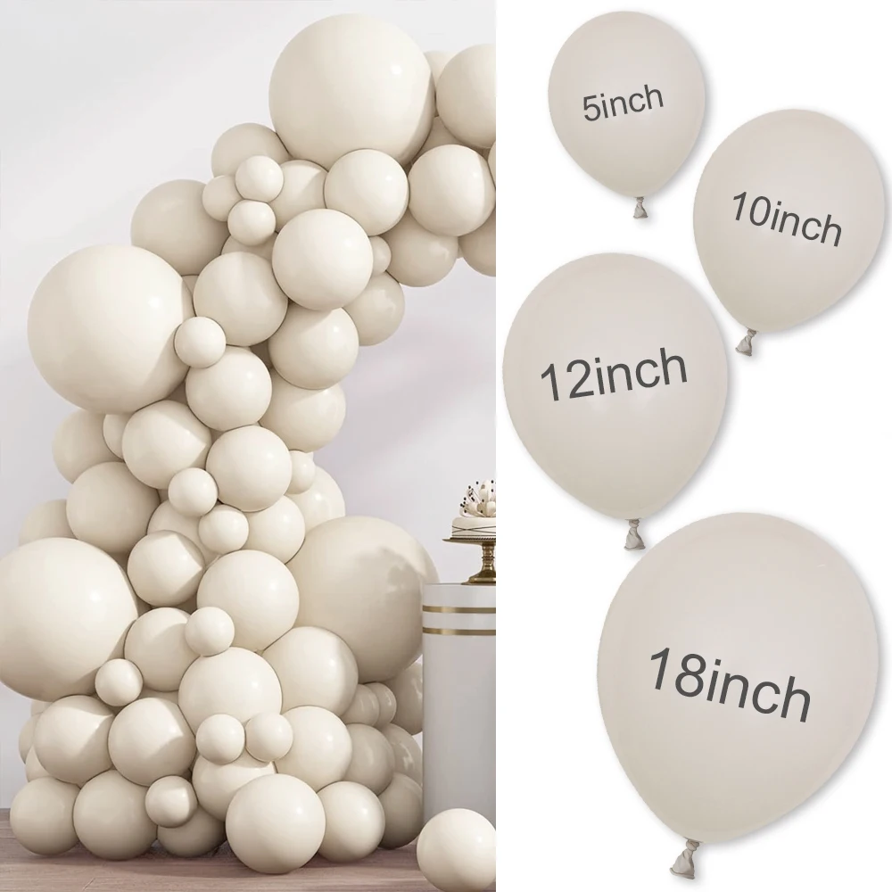 100Pcs Sand White Balloons Kit 5/10/12/18