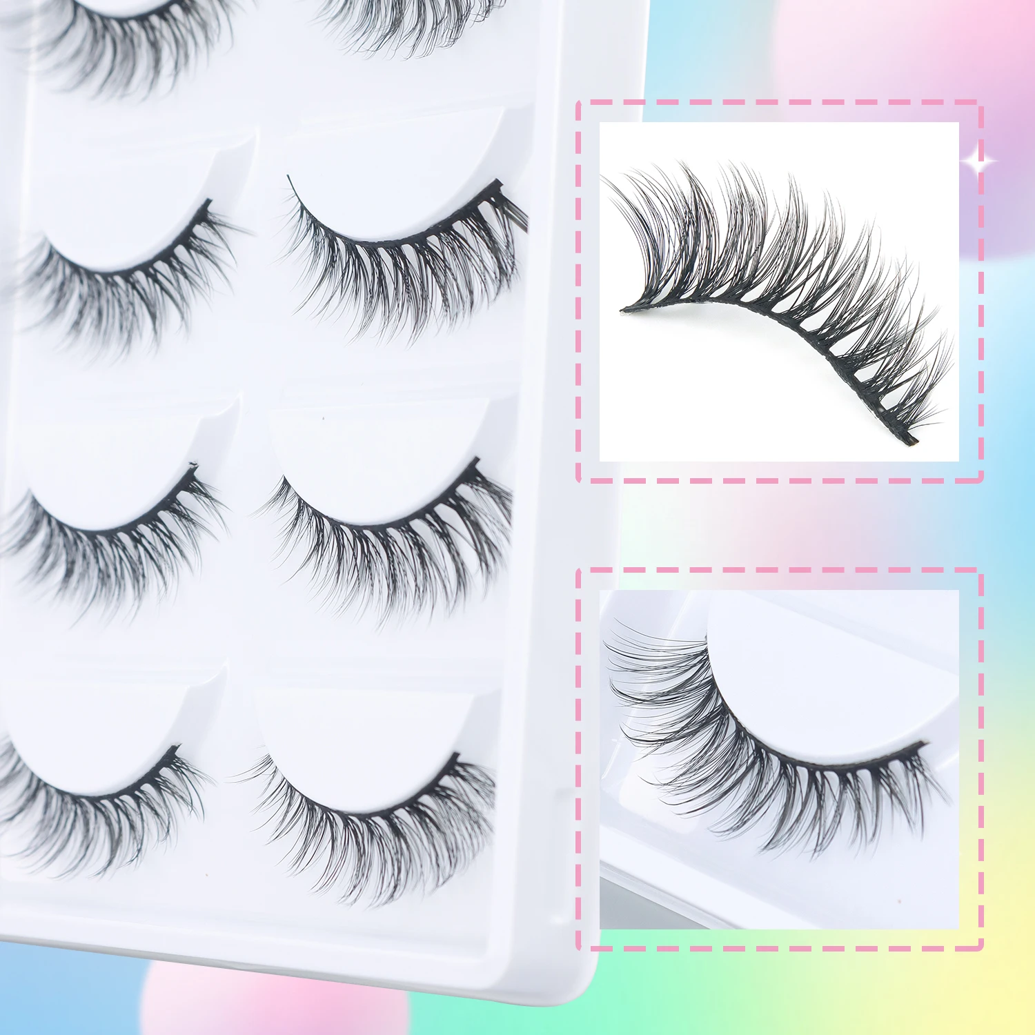 5 أزواج من الرموش الصناعية السوداء الطبيعية المقلدة على شكل حرف V مناسبة للتمر/المكياج اليومي