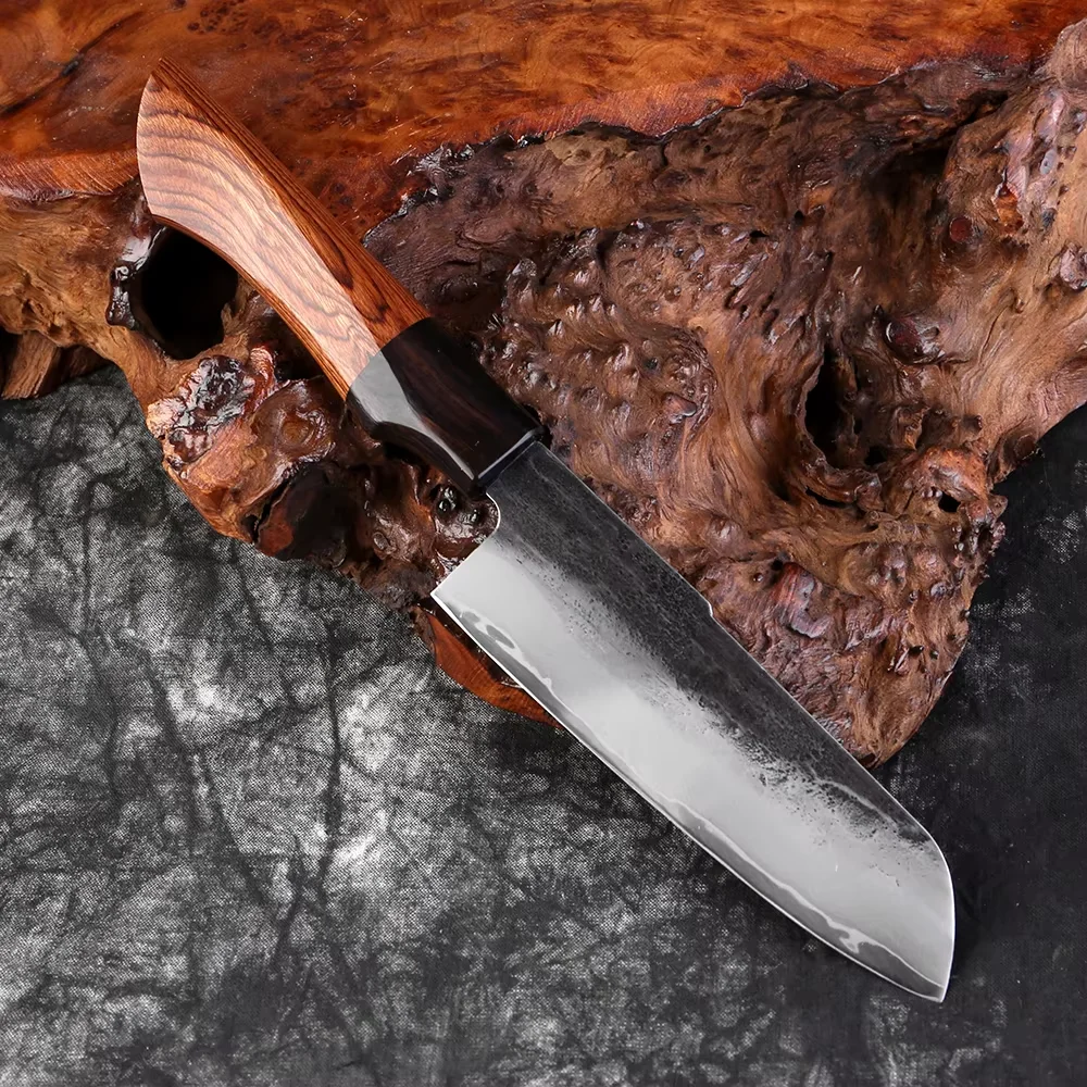 5 นิ้วญี่ปุ่น Santoku มีดเชฟ Handmade Triple-Layer เหล็กคอมโพสิต SHARP มีดทําอาหารครัวมือปลอมมีดยูทิลิตี้