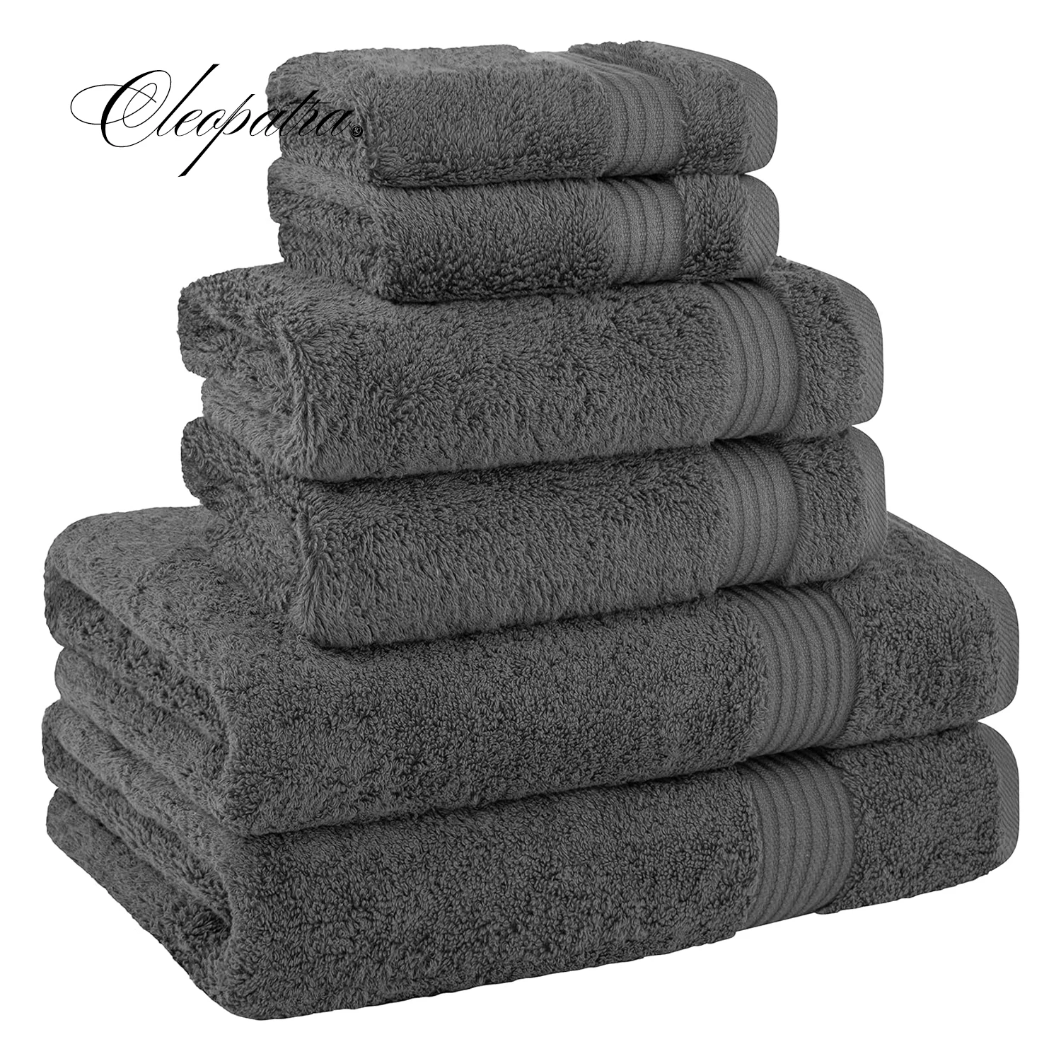 CLEOPATRA 6 Piece Towel Set 100% Cotton Turkish Towels for Bathroom 2 Bath Towels 2 Hand Towels 2 Washcloths Dark Gray Towel Set