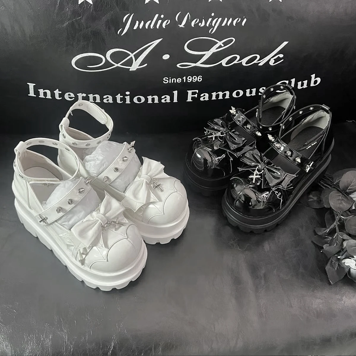 Punk Sle Thi Heel Mary Janes Student oes Damen Original Design Cross Girl Sweet Cool Spicy Footwear Y2K Subkultur