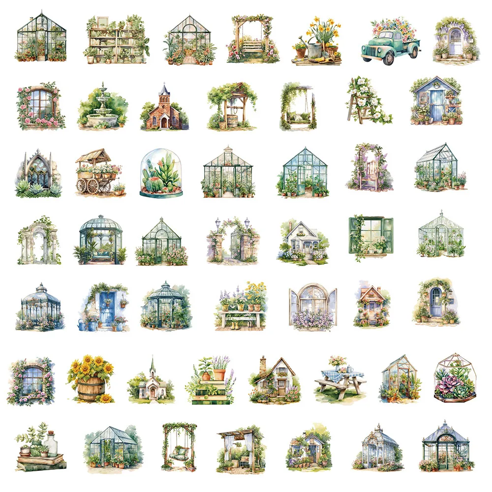 50PCS Creative Garden Hut Small Fresh PET Decorative Stickers Hand Account Phone Case Waterproof Stickers