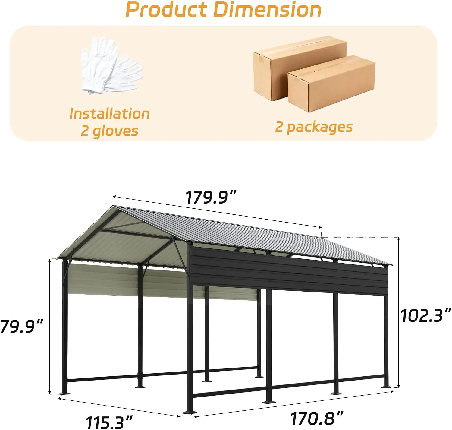 10 x 15 FT Metal Carport Heavy Duty Galvanized Steel Car Canopy With Reinforced Frame Outdoor Shelter For Cars Trucks Boats Tractors Black