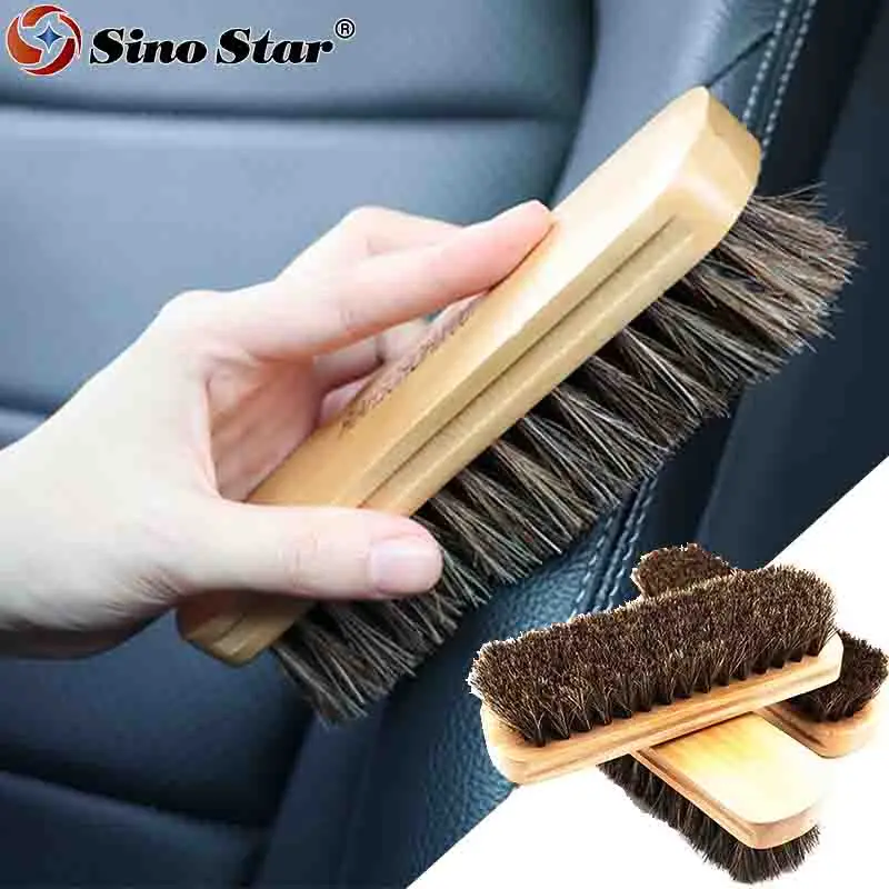 

Natural Horsehair Bristles Soft Leather Shine Cleaning Brush for Cleaning Upholstery Cleaner Car Interior Wood Handle Anti Slip