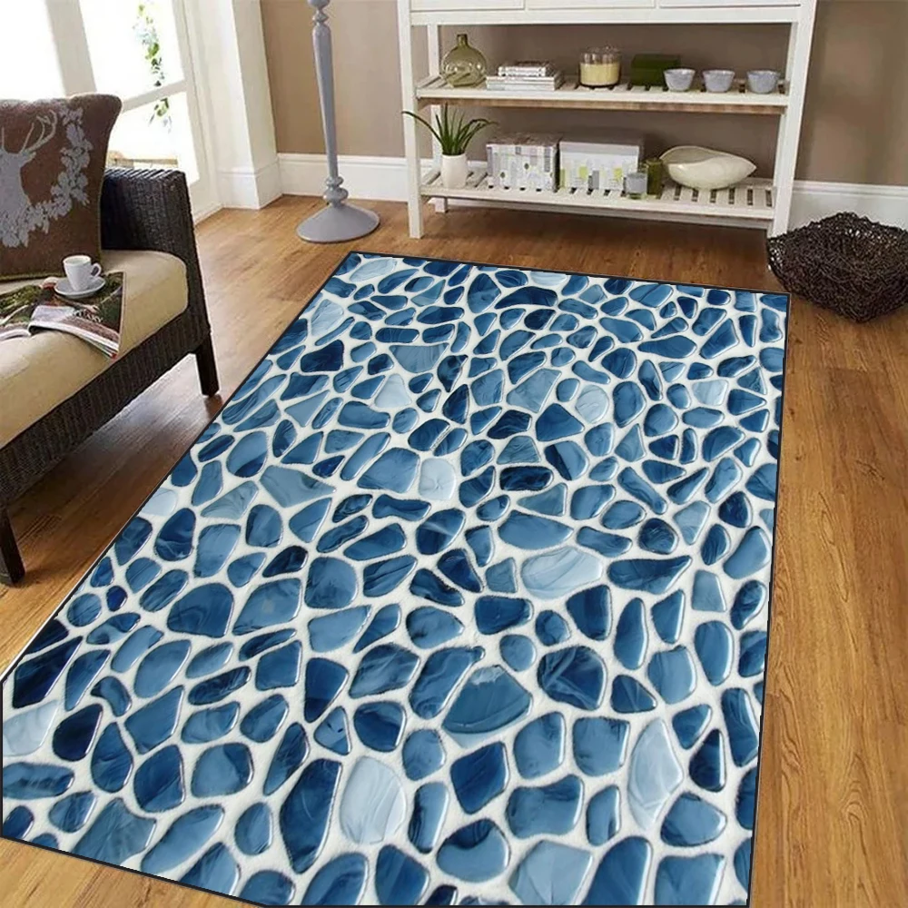 Blue Abstract Rug Stone Road Pattern Outdoor Non-Slip Mat Pa