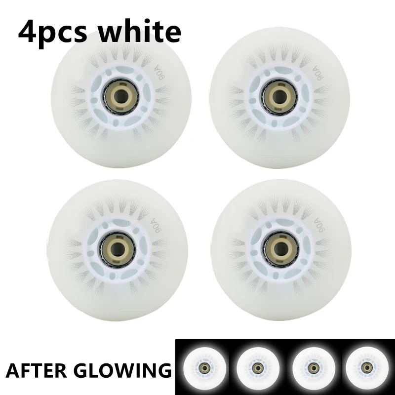 4pcs White Flash Inline Skate Wheels LED Roller Wheels 60/62/64/68/70/72/76//80/90/100/110/125mm Speed Skates Accessories