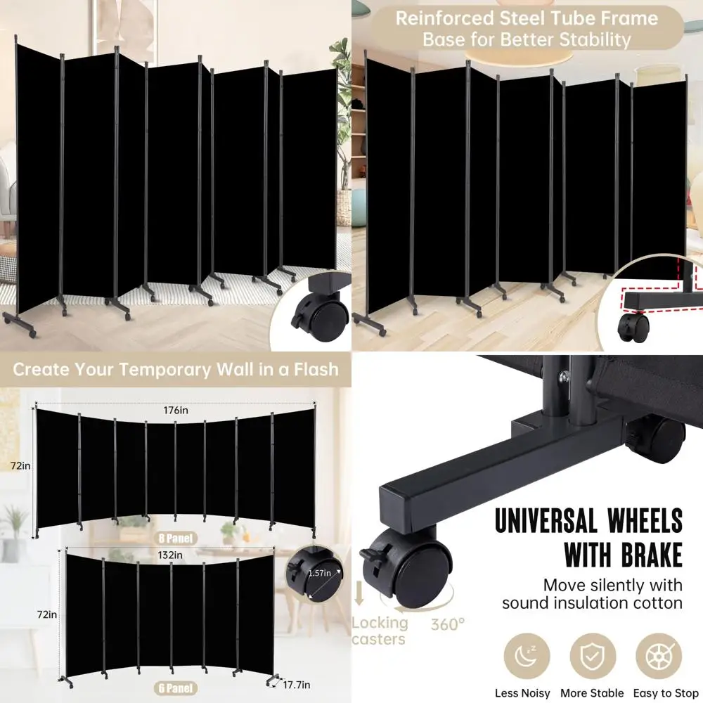 

8-Panel Portable Room Divider with Wheels for Office Partitions and Divider Walls
