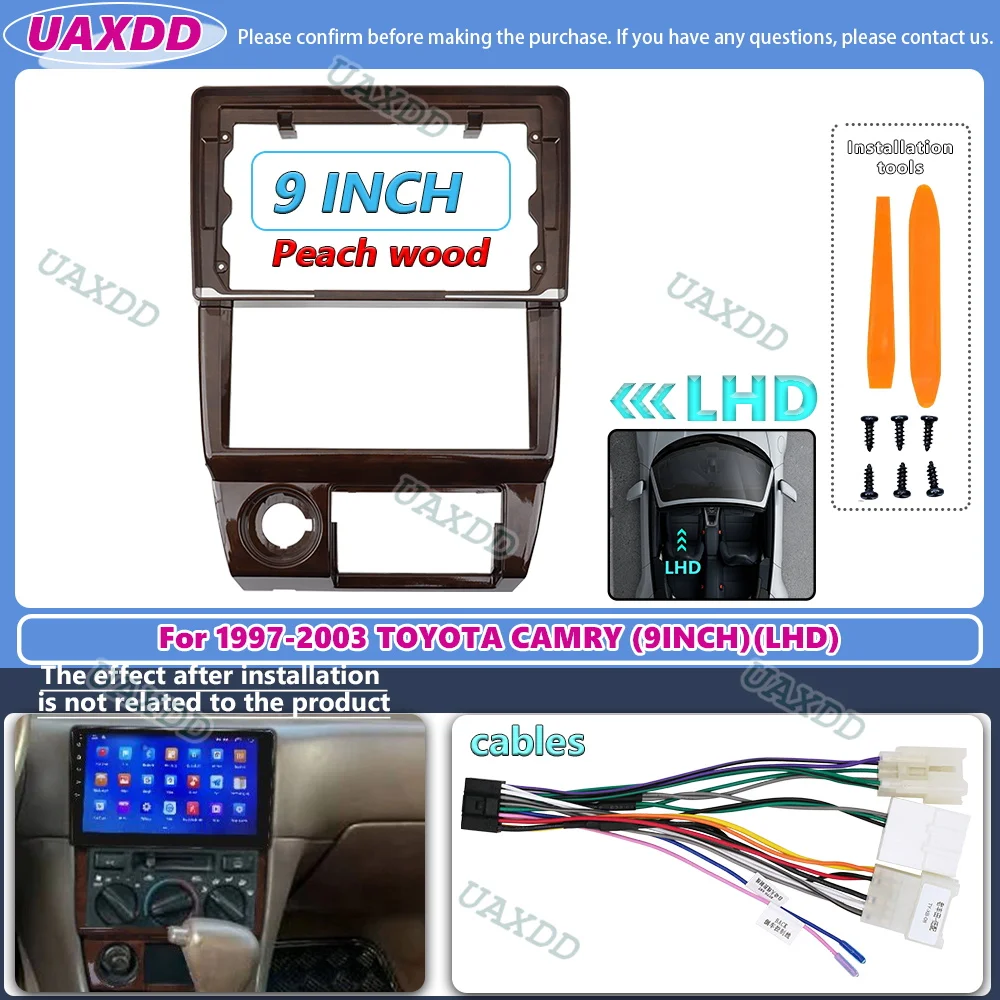 2 Din Car FRAME For 1997-2003 Toyota CAMRY 9INCH Peach wood left-hand drive Android navigation dashboard panel Center fascia MP5