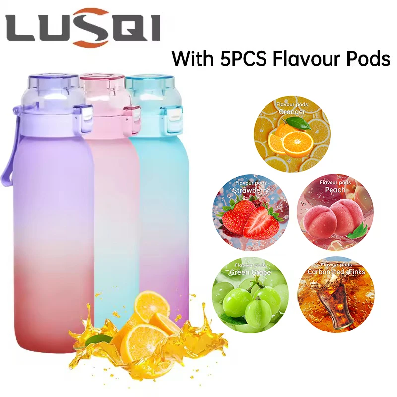 

LUSQI 1PC 1000ML Flavor Water Bottle With Straw With 5PCS Flavor Pods Gradient Water Bottle For Outdoor Activities Sports