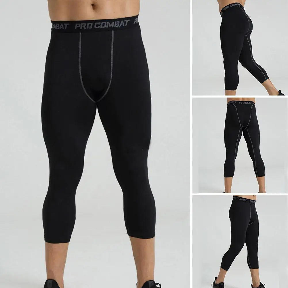 3/4 Cropped Pants Men\'s Sports Compression Tight Leggings Running Sports Joggings Elastic Compressions Sweatpant Fitness Pants