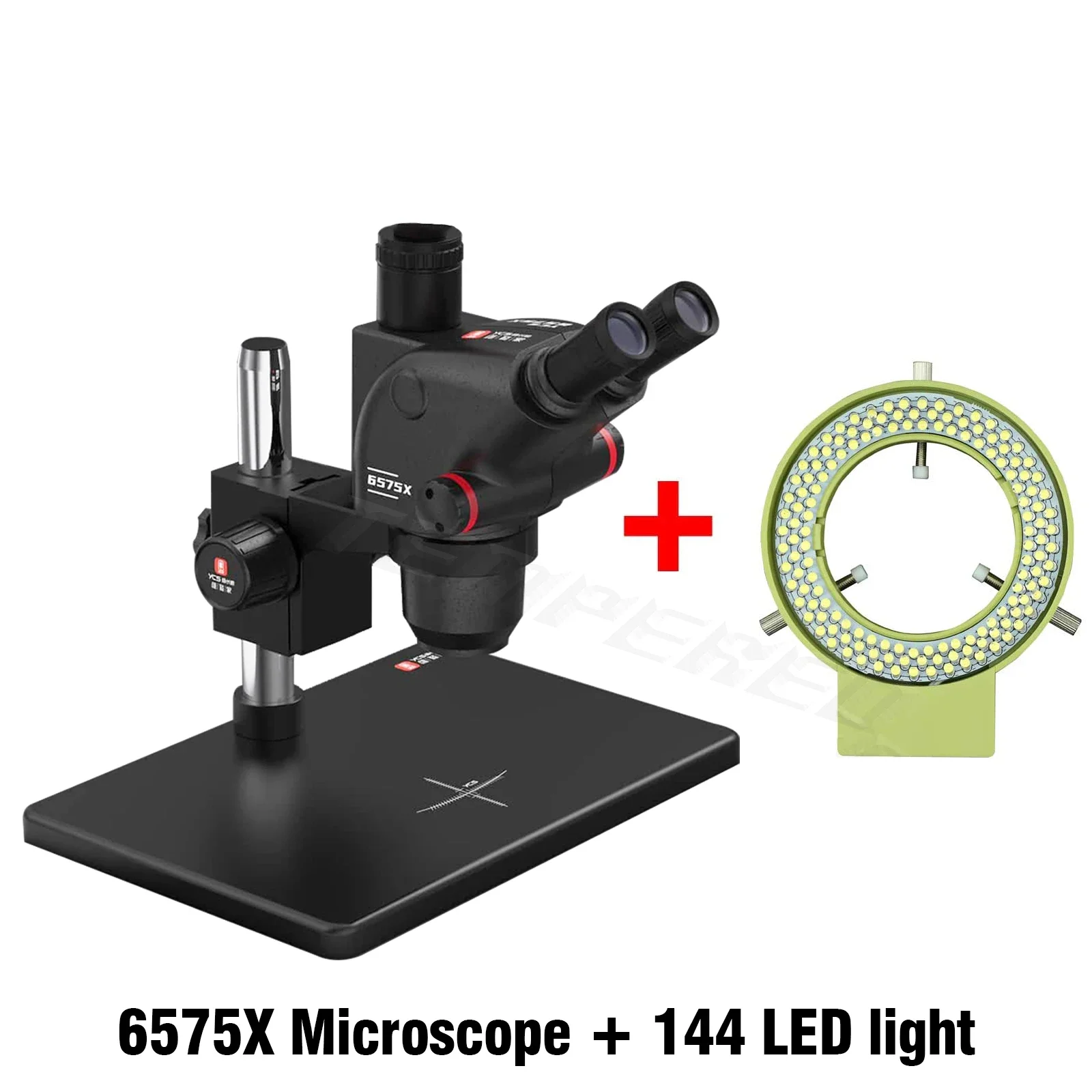 YCS 6575X Ultra HD Trinocular Microscope with Large Base for Phones PCB Welding Microscope 4K Camera 144 LED light Tools Set kit