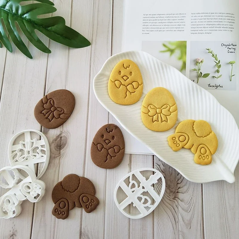 Happy Easter Egg Cookie Cutters Cute Chick Bunny Shaped Fondant Biscuit Cutting Embosser Stamp Moulds Cake Decoating Tools