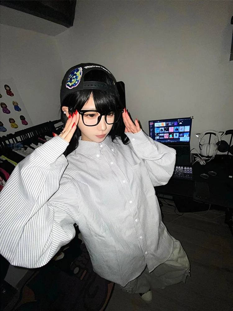 

Retro Striped Loose Men's irt Spring Autumn Thin Long Sve Youth Sle Casual Classic Pattern Polyester Fiber Non-ironed